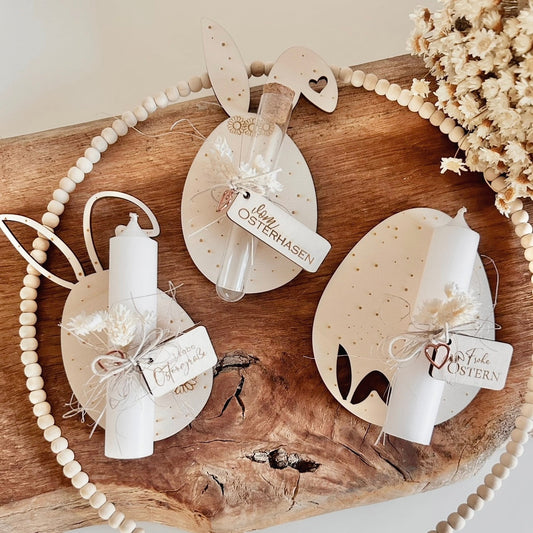 Wunscherfüller / Kerzenhalterbrett Osterhase, Osterei