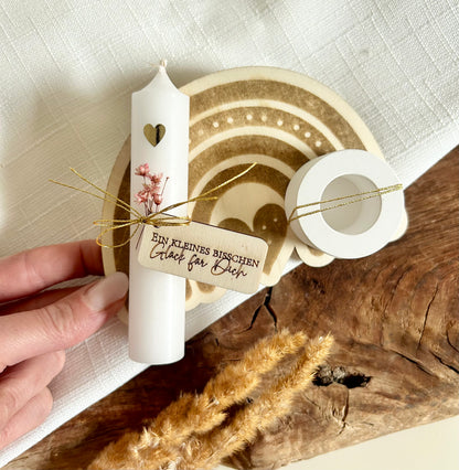 Regenbogen Kerzenhalter Holzbrettchen mit Anhängern