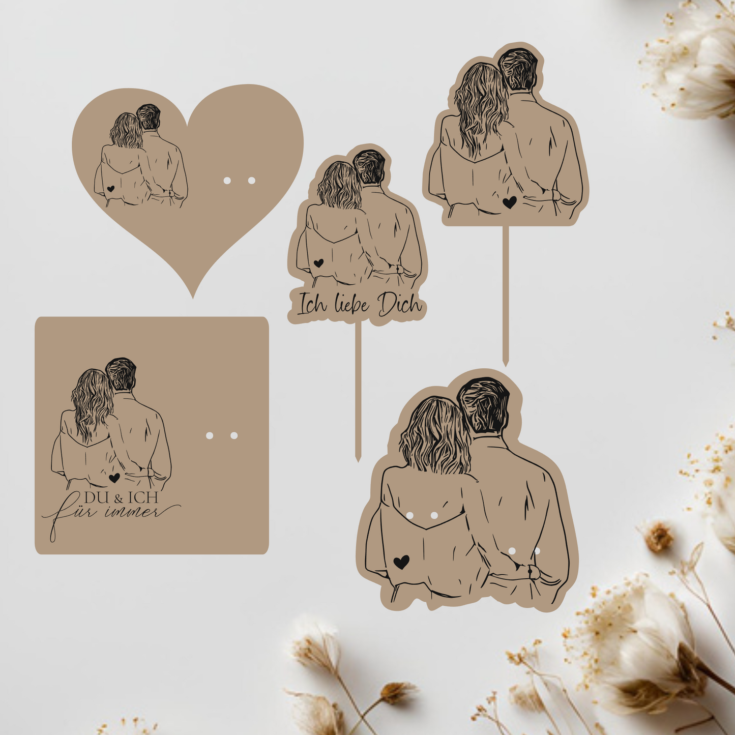 DU & ICH Wunscherfüller, Kerzenhalterbrettchen, Blumenstecker