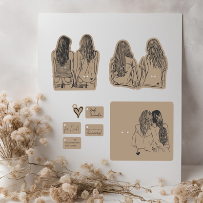 Freundinnen Kerzenhalter Holzbrettchen mit Anhängern