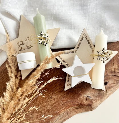 Weihnachtssterne Kerzenhalter Holzbrettchen mit Anhängern