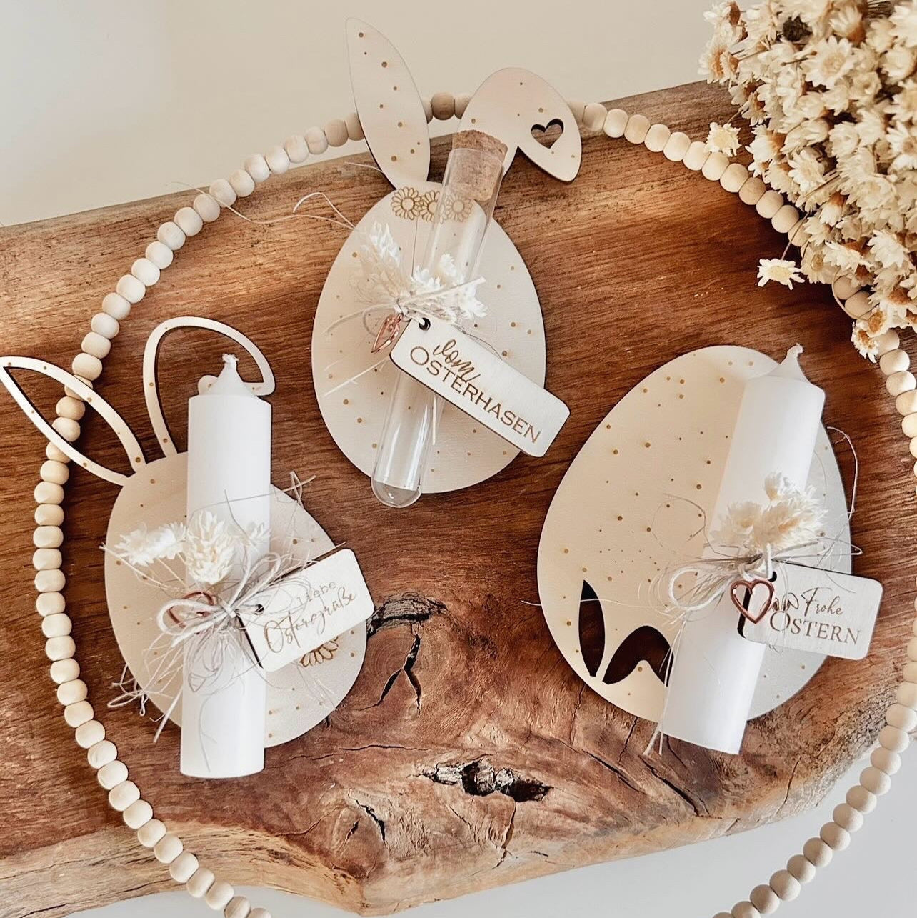 Wunscherfüller, Kerzenhalterbrettchen, Anhänger Osterei mit Ohren
