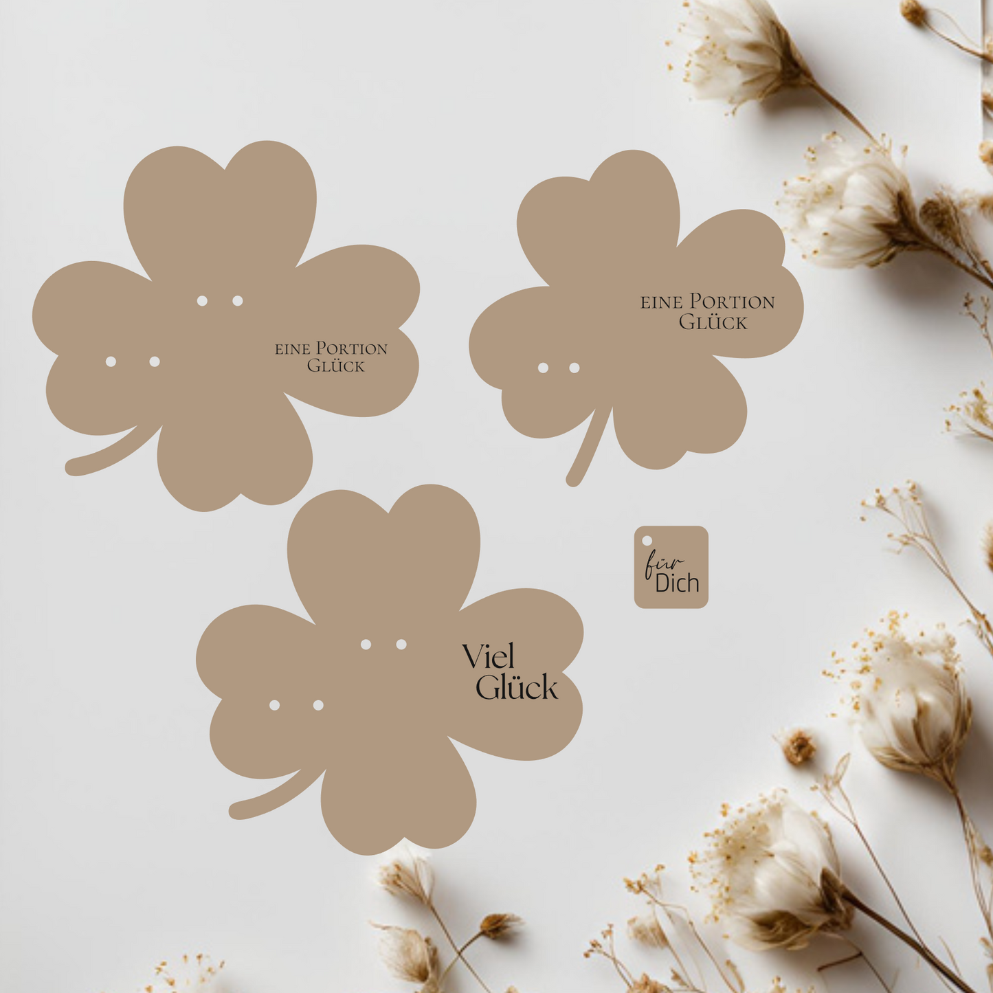 Kleeblatt Glück Kerzenhalter Holzbrettchen mit Anhängern